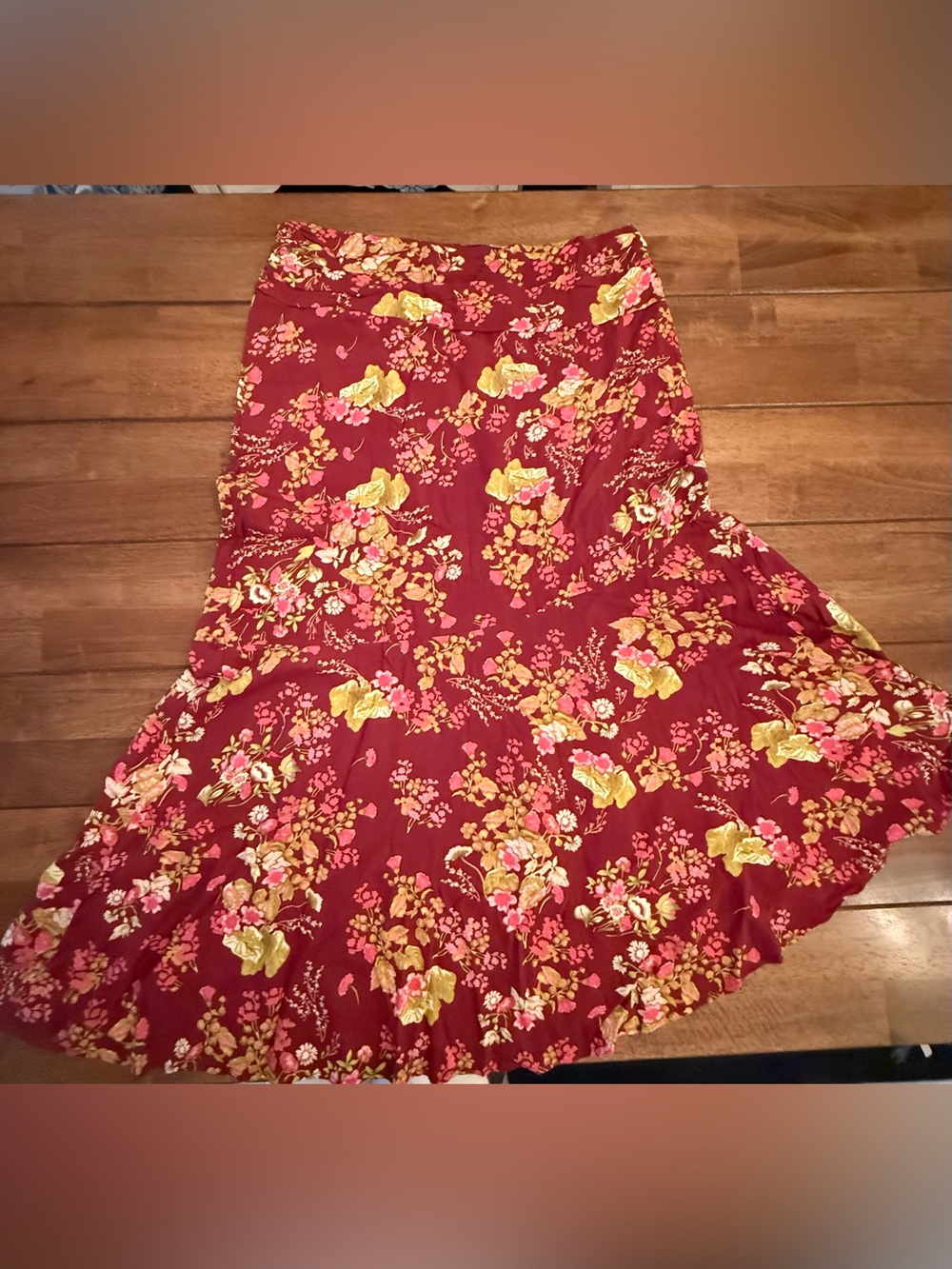 RACHEL Rachel Roy Burgundy Floral Maxi Skirt, Size L – Flowy Cottagecore Boho